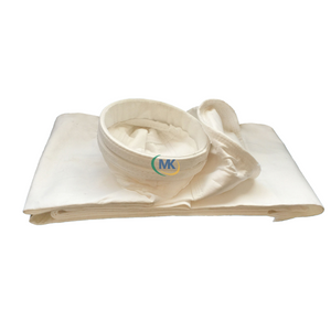 PTFE filter bag made of 100% PTFE fibers, showing smooth surface for easy dust release, with a thickness of 1.2 - 1.5mm.